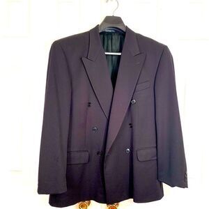 VINTAGE BLACK KASPER DOUBLE BREASTED SUIT SIZE 43R
